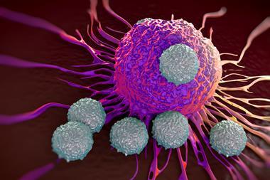 T-cells attacking cancer cell illustration of microscopic photos