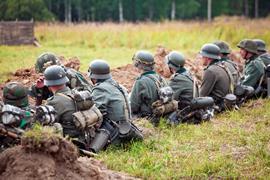 Soldiers in the trenches. Reconstruction of World War 2 