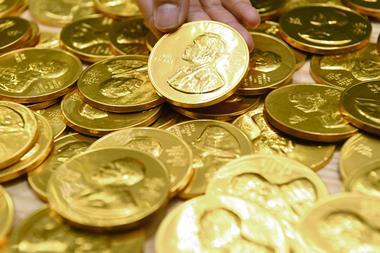 An image showing Nobel Prize medal shaped chocolate