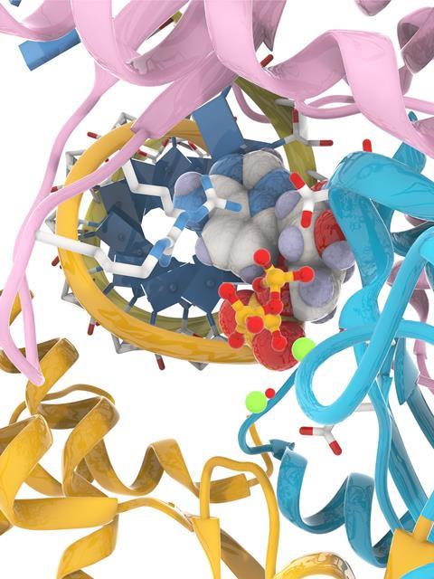 An image showing a potential coronavirus drug and target