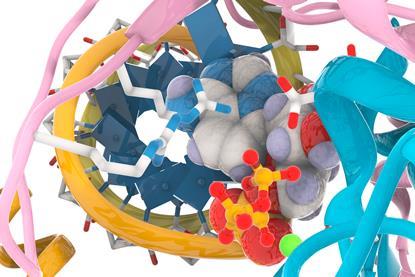 An image showing a potential coronavirus drug and target