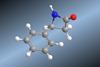 A structure of a beta-lactam molcule which includes a six-carbon ring attached by a single bond to a four carbon ring where one of the carbons is replaced by a nitrogen and another has a double bond with an oxygen