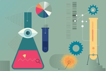 An illustration showing an eye watching an experiment