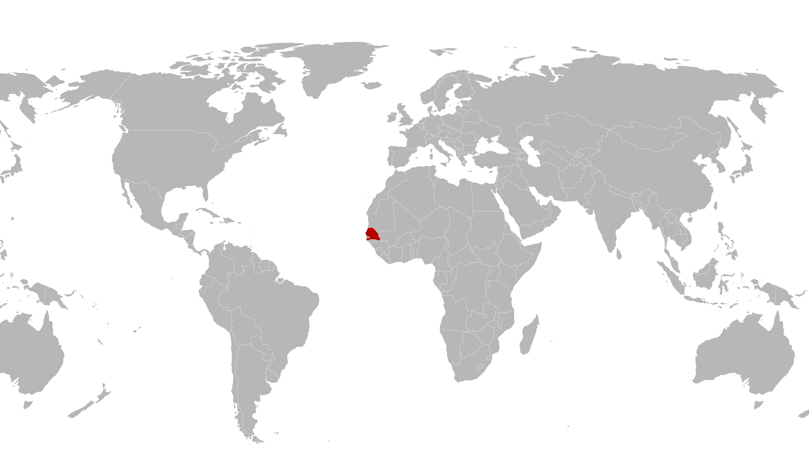 World map with centred Senegal highlighted